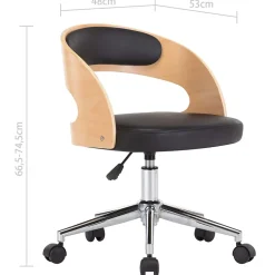 Chaise pivotante de bureau Noir Bois courbé et similicuir vidaXL