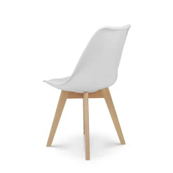 Chaise style scandinave VICTOIRE Coque en résine blanche rembourrée et pieds en bois naturel