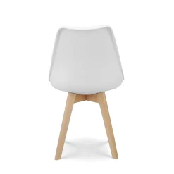 Chaise style scandinave VICTOIRE Coque en résine blanche rembourrée et pieds en bois naturel