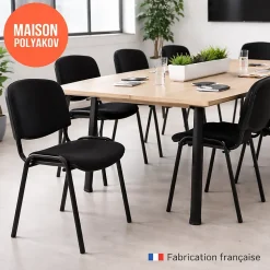 Chaise visiteur bureau noire en tissu rembourré - Fabrication française - Salle d'attente, réunion et conférence - Villeneuve