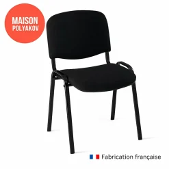 Chaise visiteur bureau noire en tissu rembourré - Fabrication française - Salle d'attente, réunion et conférence - Villeneuve