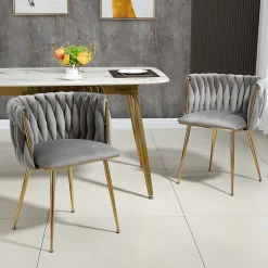 Chaises de Salle à Manger Lot de 2, Chaises en Velours avec Pieds Métal Doré, Style Moderne pour Salon et Chambre - Gris