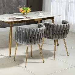 Chaises de Salle à Manger Lot de 2, Chaises en Velours avec Pieds Métal Doré, Style Moderne pour Salon et Chambre - Gris