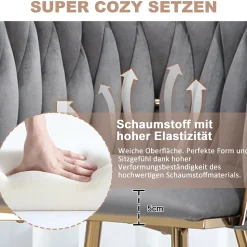 Chaises de Salle à Manger Lot de 2, Chaises en Velours avec Pieds Métal Doré, Style Moderne pour Salon et Chambre - Gris