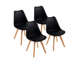Chaises de Salle à Manger scandinave, Chaise de Bureau rétro, Noir, Lot de 4