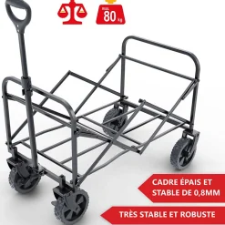Chariot à bras chariot de transport pliable inclus housse amovible 61L Gris