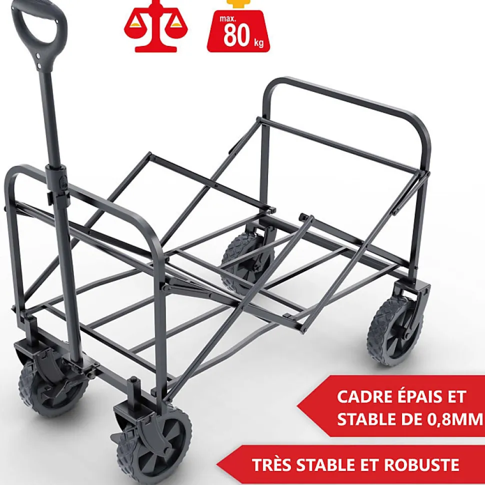 Chariot à bras chariot de transport pliable inclus housse amovible 61L Noir