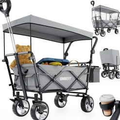 Chariot à bras chariot de transport pliable avec toit et housse amovible inclus sac isotherme Gris