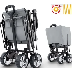 Chariot à bras chariot de transport pliable avec toit et housse amovible inclus sac isotherme Gris