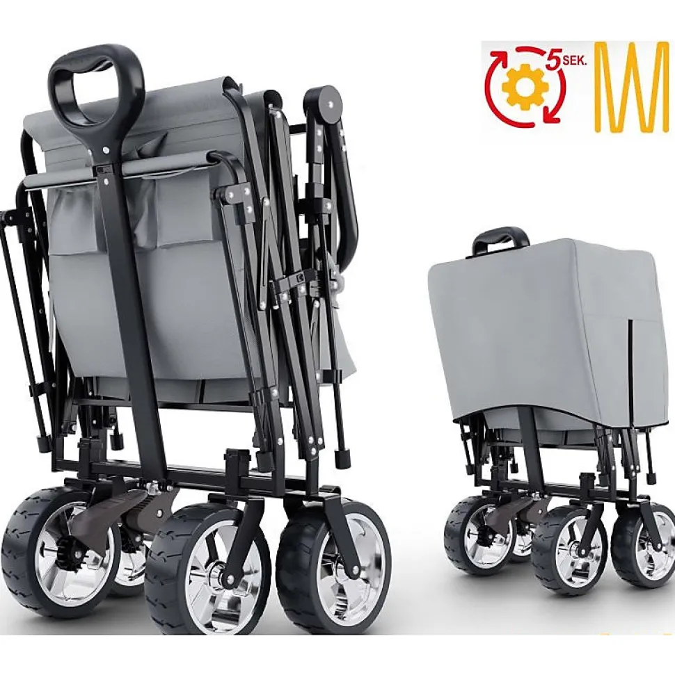 Chariot à bras chariot de transport pliable avec toit et housse amovible inclus sac isotherme Gris