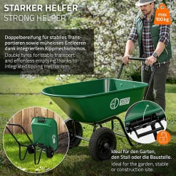Chariot à brouette ECD Germany 78L basculante cadre en acier avec 2 pneus et bac charge de 100 kg