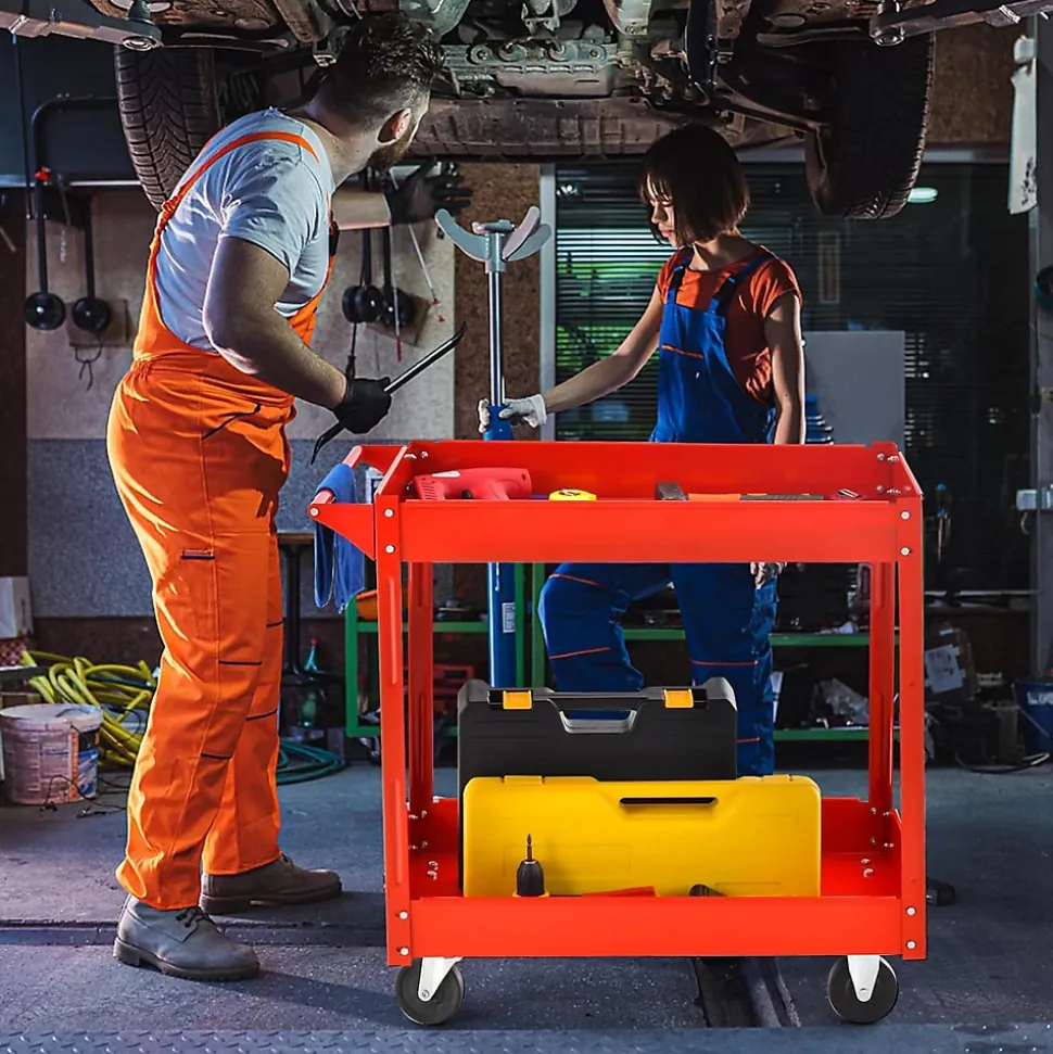 Chariot à Outils à 2 Niveaux,avec 4 Roues Lisses, avec Poignée Conviviale, pour Garage, Atelier, Entrepôt, Cuisine (Noir)