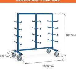 Chariot cantilever avec butées - Surface utile : 1600 x 800 mm - 4625AS