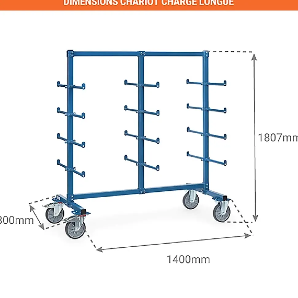 Chariot cantilever avec butées - Surface utile : 1200 x 800 mm - 4624AS