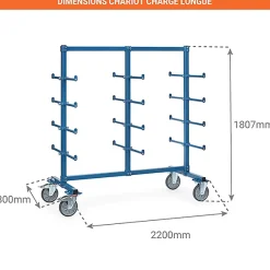 Chariot cantilever avec butées - Surface utile : 2000 x 800 mm - 4626AS