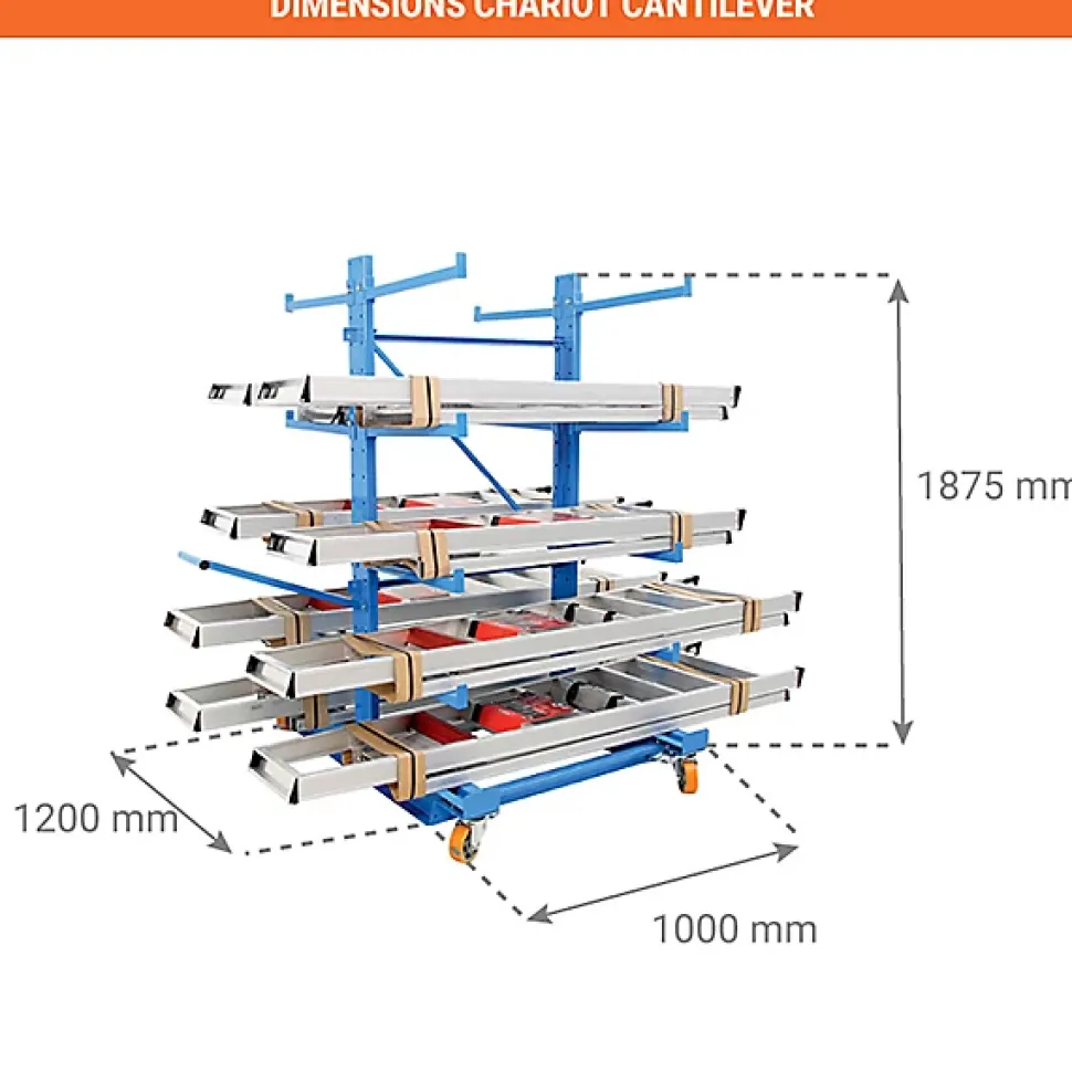 Chariot cantilever double face - Charge max 250kg - 3 niveaux - AFZ1710603NCDF002
