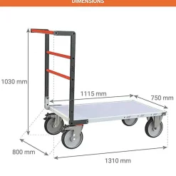 Chariot charge lourde - Plateau mélaminé 1115x750mm - Charge max 600kg - 806723150