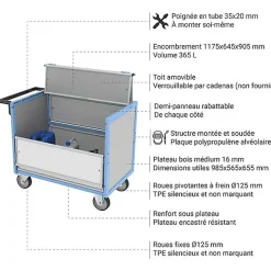 Chariot conteneur fermé pour produits chimiques - Plateau 985x565mm - Charge max 250kg - 800726124