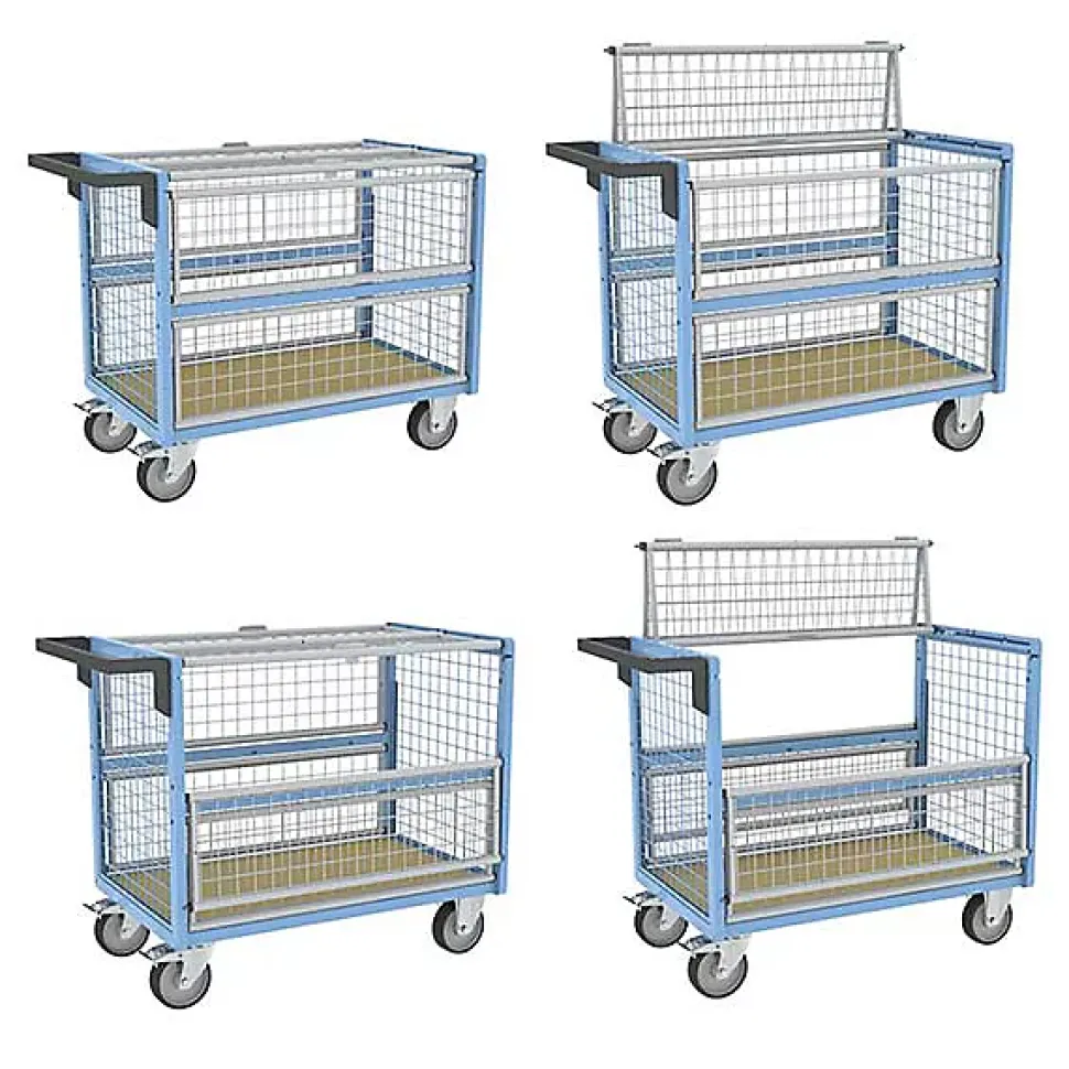Chariot conteneur grillagé fermé - Plateau 985x565mm - Charge max 500kg - 800726223