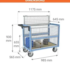 Chariot conteneur grillagé fermé - Plateau 985x565mm - Charge max 500kg - 800726223