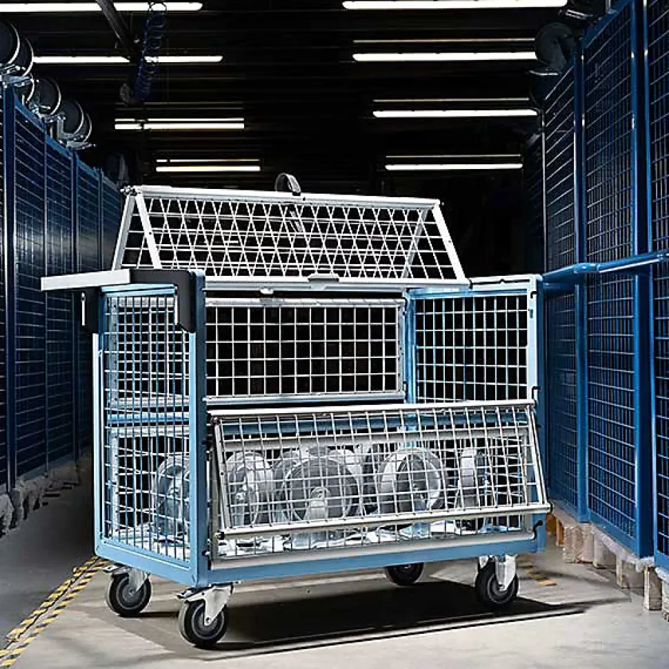 Chariot conteneur grillagé fermé - Plateau 985x565mm - Charge max 500kg - 800726223