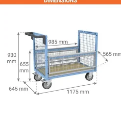 Chariot conteneur grillagé - Plateau 985x565mm - Roll contenur charge max 500kg - 800726221