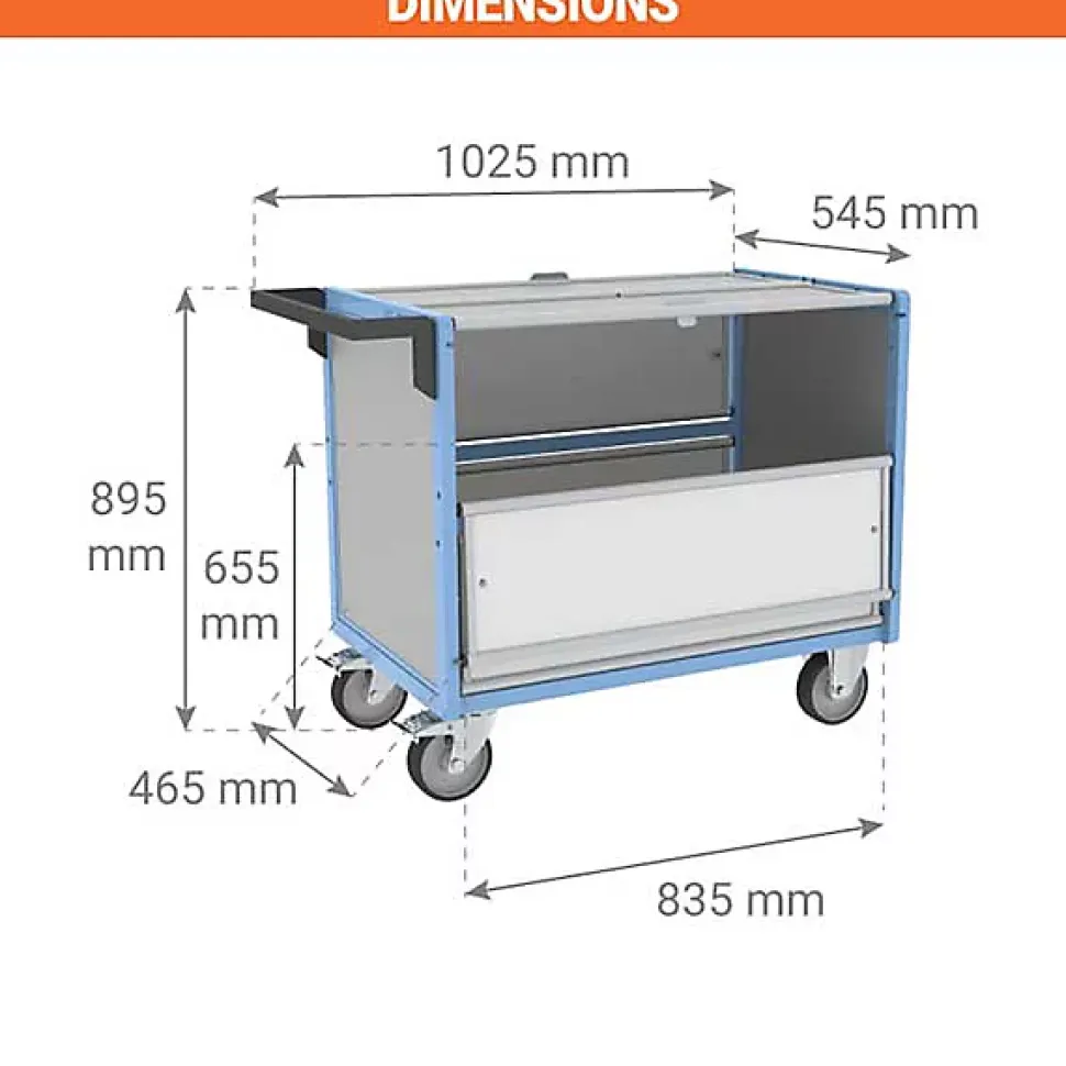 Chariot conteneur industriel fermé pour produits chimiques - Plateau 835x465mm - Charge max 250kg - 800726114