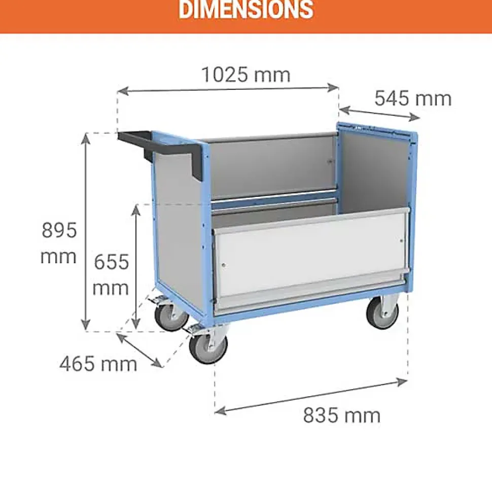 Chariot conteneur industriel pour produits chimiques - Plateau 835x465mm - Charge max 250kg - 800726112