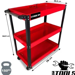 Chariot d'atelier BM TOOLS TOOLCART à 3 étages sur roulettes - Desserte, Plateaux de rangement pour outils, Servante, 150KG Max