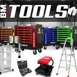 Chariot d'atelier BM TOOLS à 3 étages - Desserte, Plateaux de rangement pour outils, Servante, avec Dévidoir de papier