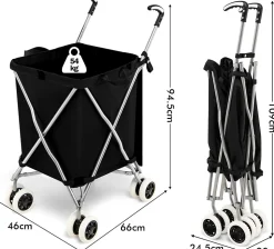 Chariot de Courses Pliable avec Roues Chariot de Courses Léger avec Double roulettes Pivotantes Sac Oxford Noir