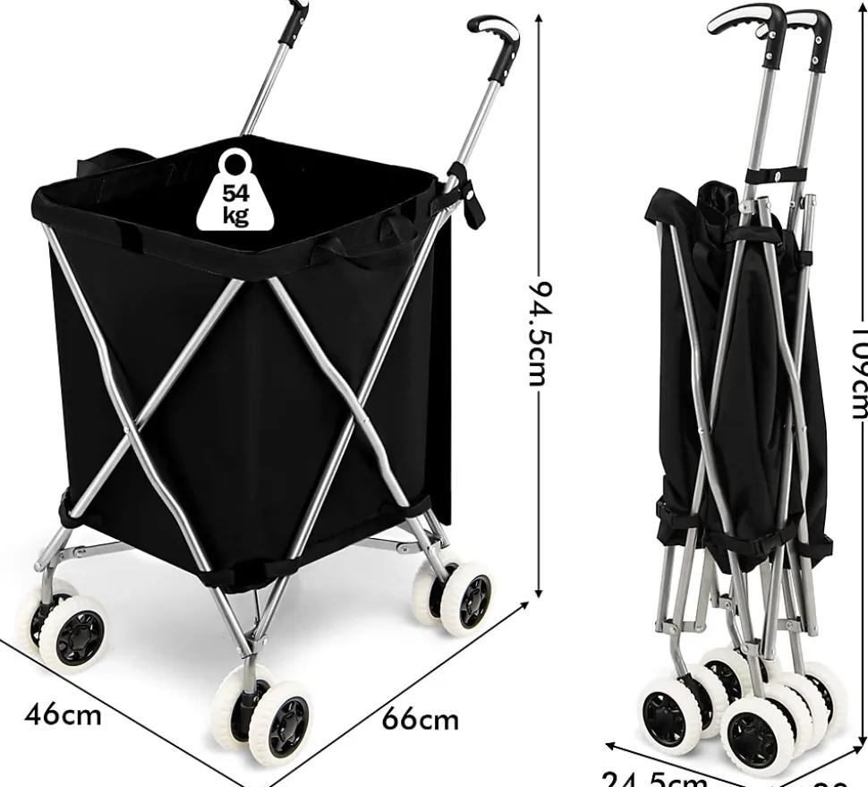 Chariot de Courses Pliable avec Roues Chariot de Courses Léger avec Double roulettes Pivotantes Sac Oxford Noir