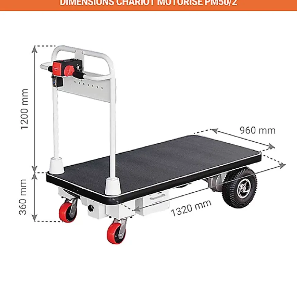 Chariot de manutention motorisé - Plateau 1320x960mm - Charge max 400kg - Industrie et logistique - PM50/2