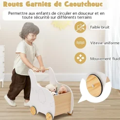 Chariot de Marche Bebe, 2 en 1 Trotteur Bébé Garçon Fille avec Coffre à Jouets, Trotteur à Pousser Enfant Forme d'Éléphant