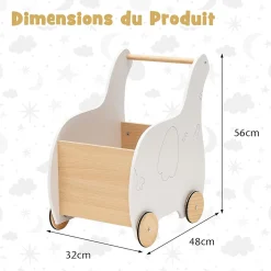 Chariot de Marche Bebe, 2 en 1 Trotteur Bébé Garçon Fille avec Coffre à Jouets, Trotteur à Pousser Enfant Forme d'Éléphant