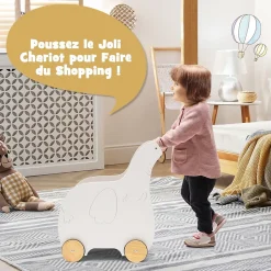 Chariot de Marche Bebe, 2 en 1 Trotteur Bébé Garçon Fille avec Coffre à Jouets, Trotteur à Pousser Enfant Forme d'Éléphant