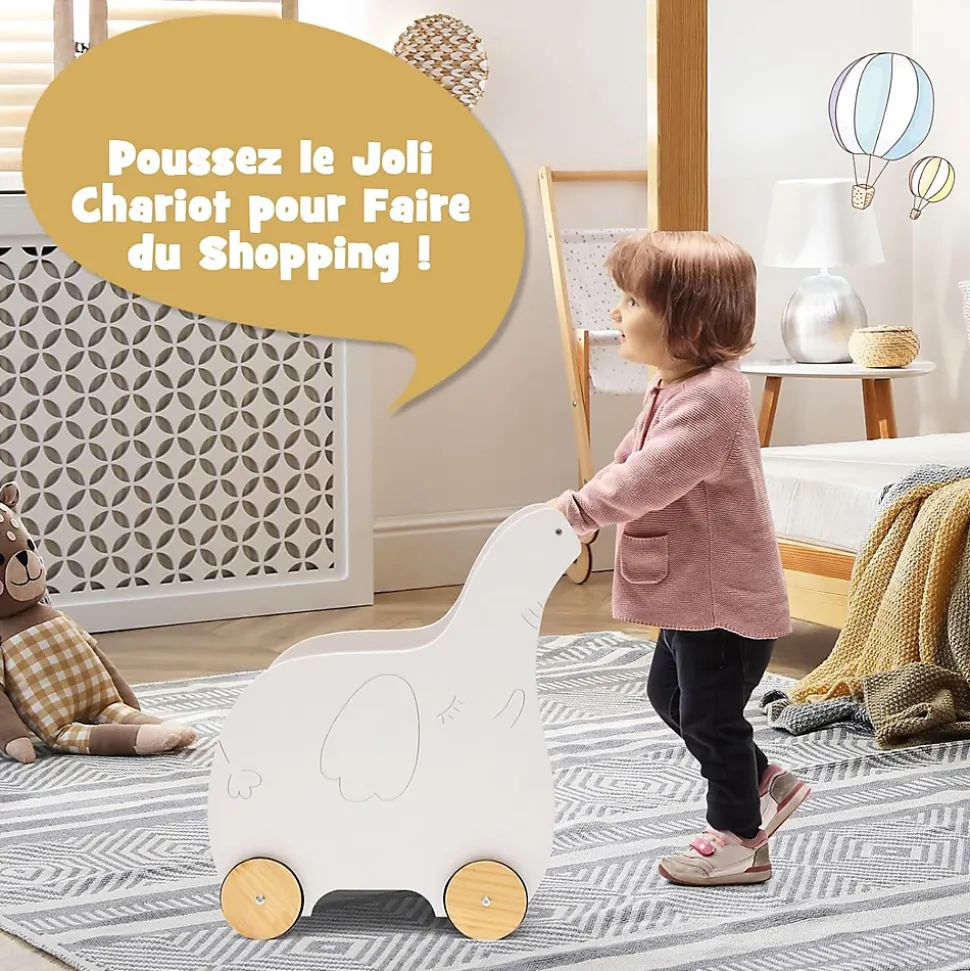 Chariot de Marche Bebe, 2 en 1 Trotteur Bébé Garçon Fille avec Coffre à Jouets, Trotteur à Pousser Enfant Forme d'Éléphant