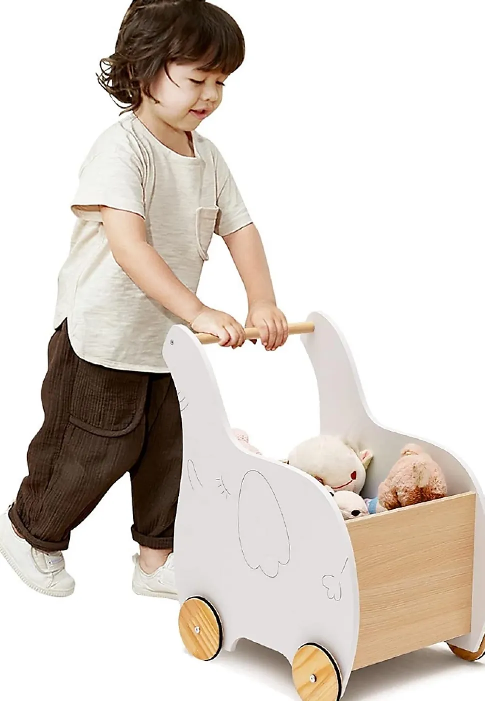 Chariot de Marche Bebe, 2 en 1 Trotteur Bébé Garçon Fille avec Coffre à Jouets, Trotteur à Pousser Enfant Forme d'Éléphant