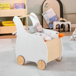 Chariot de Marche Bebe, 2 en 1 Trotteur Bébé Garçon Fille avec Coffre à Jouets, Trotteur à Pousser Enfant Forme d'Éléphant