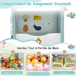 Chariot de Marche Bebe, 6 en 1 Trotteur Bois Centre d'Activités avec Jouet de Cuisine, Curseur Mobile, Vert