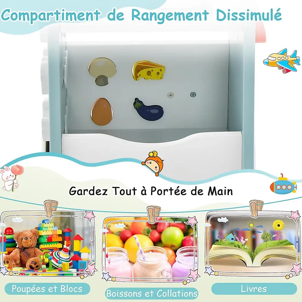 Chariot de Marche Bebe, 6 en 1 Trotteur Bois Centre d'Activités avec Jouet de Cuisine, Curseur Mobile, Vert