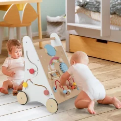 Chariot de Marche Bebe en Bois, 7 en 1 Trotteur Bébé Garçon Fille avec Jouets, Marcheur Centre d'Activités d'Apprentissage