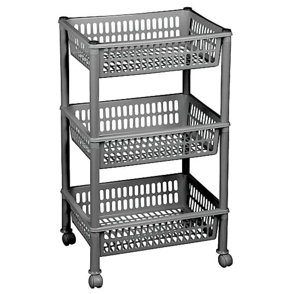 Chariot de rangement à roulettes avec 3 corbeilles - Blanc