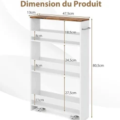 Chariot de Rangement de Cuisine à 4 Niveaux Chariot Cuisine avec 4 Rouelettes Universelles Étagère de Cuisine Polyvalente