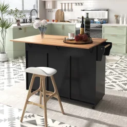Chariot de service avec plateau rabattable, roulettes et pieds en bois amovibles, parfait pour les cuisines et les restaurants