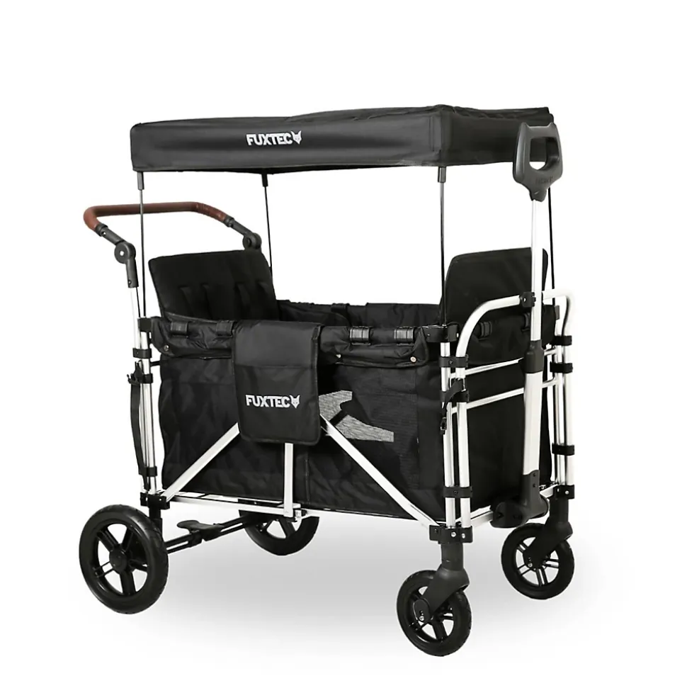 Chariot de transport enfant pliable noir - FUXTEC Family Cruiser - banquettes amovibles 4 places EN-1888 75 kg