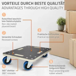 Chariot de transport meubles ECD Germany à roulettes 40x60 cm roues en caoutchouc pivotantes