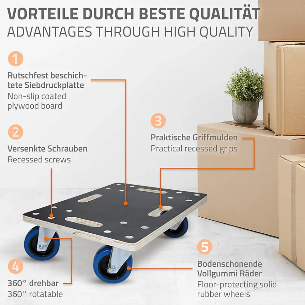 Chariot de transport meubles ECD Germany à roulettes 35x50 cm roues en caoutchouc pivotantes
