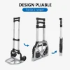 Chariot diable pliable leger telescopique charge 70kg en aluminium argent-noir