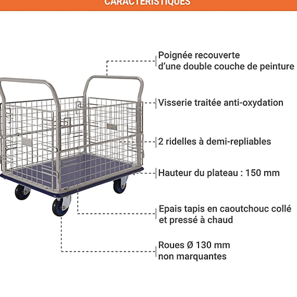 Chariot grillagé - Charge max 400 kg - 805007285